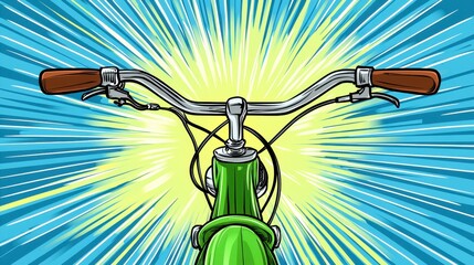 Thrilling Bicycle Ride First Person View of a Green Bike Speeding Through a Burst of Light