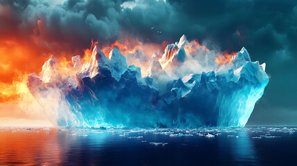 Dramatic iceberg collapses in polar regions due to global warming. created with Generative AI technology