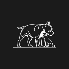 Fototapeta premium Elegant line art illustration of a mother dog with her puppy in a minimalistic style.