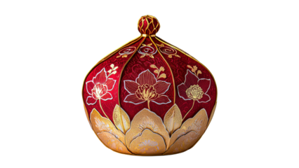 Elegant red decorative pouch with floral patterns and golden accents