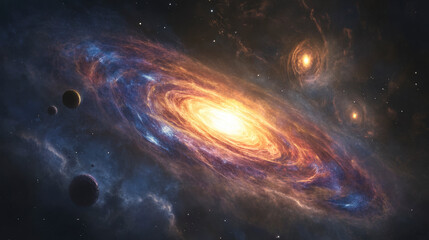 Obraz premium A beautifully detailed depiction of a luminous nebula painting the night sky with its radiant colors and enchanting depth.