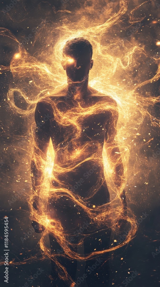 Aufkleber radiant man surrounded by elemental lightning and swirling winds in a dynamic display of energy