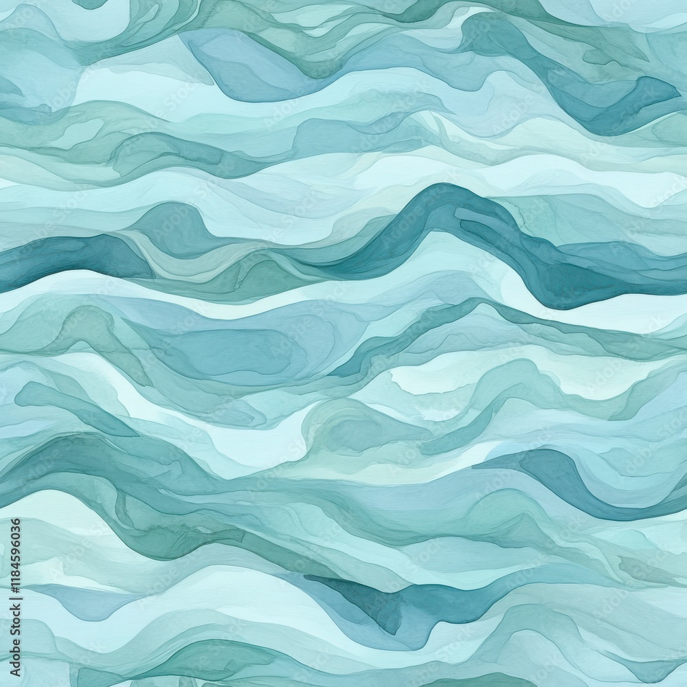 Poster Flowing lines in muted blues and greens create a calming watercolor pattern promoting serenity and tranquility