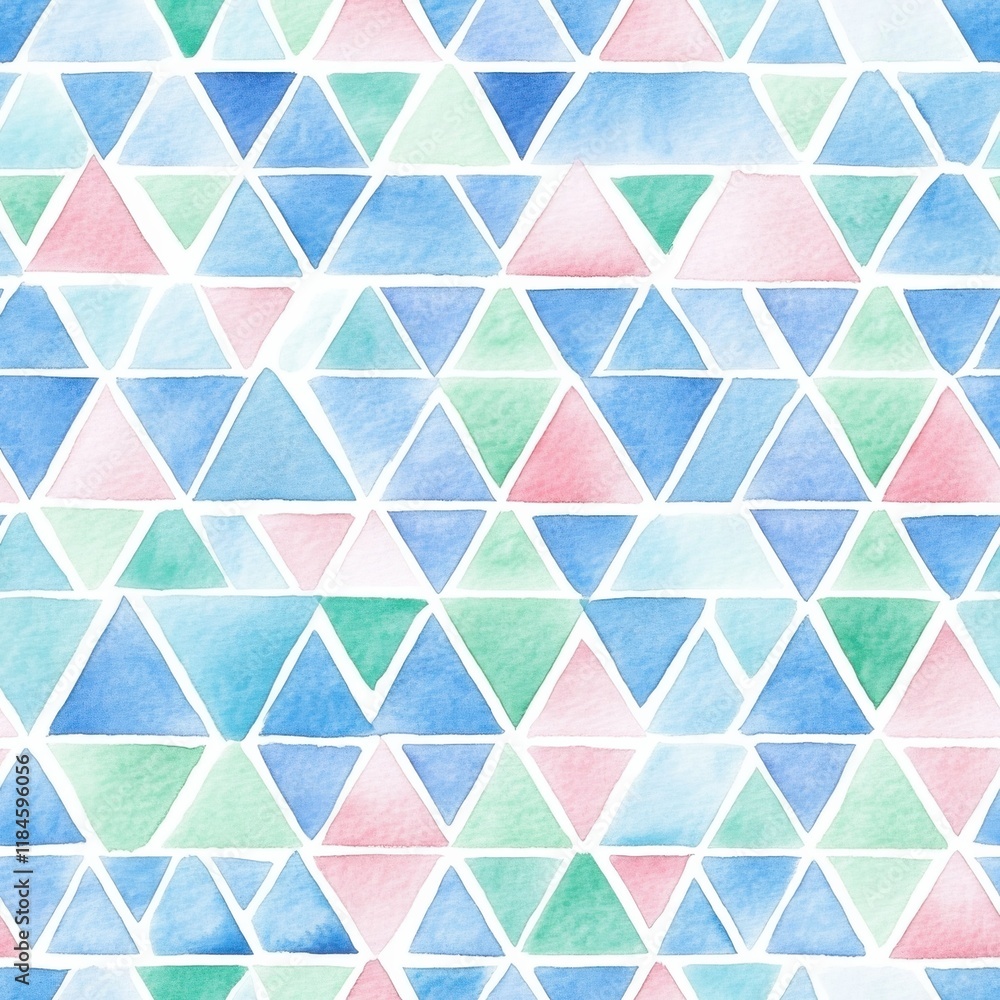 Poster Calming watercolor doodle pattern with pastel triangles in a seamless grid design