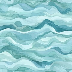 Flowing lines in muted blues and greens create a calming watercolor pattern promoting serenity and tranquility