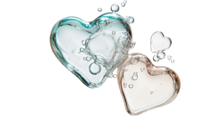 Transparent hearts filled with water and bubbles create romantic vibe