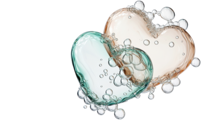 Bubbles in heart shapes create playful and romantic atmosphere