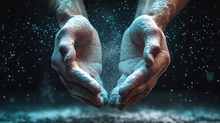 Weightlifting chalk powder being applied to hands in preparation for a lift