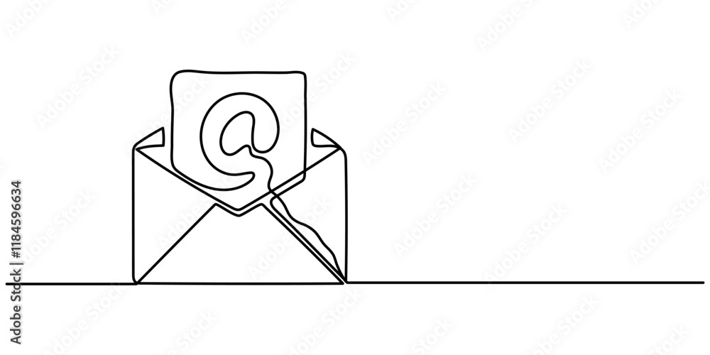 Poster continuous line drawing of e-mail icon. hand drawn symbol vector illustration, continuous line drawi