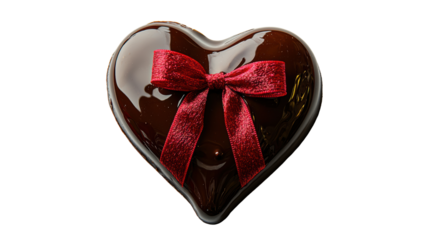 Delicious heart shaped chocolate with red ribbon, perfect for gifts