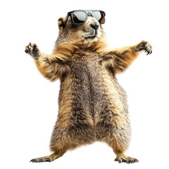 Himalayan Marmot Dancing in Sunglasses with a Playful and Joyful Expression