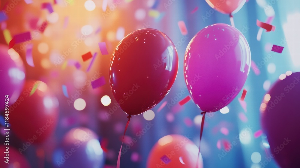 Poster festive balloons and colorful confetti create a vibrant party atmosphere perfect for celebrations an