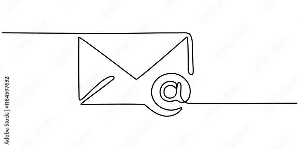 Poster continuous line drawing of e-mail icon. hand drawn symbol vector illustration, continuous line drawi