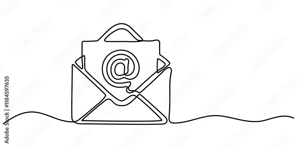 Poster continuous line drawing of e-mail icon. hand drawn symbol vector illustration, continuous line drawi