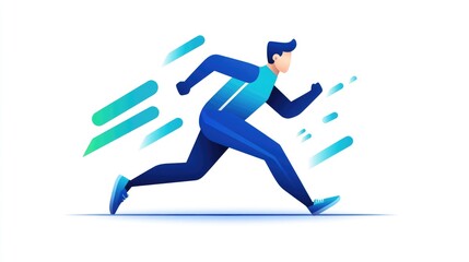 A stylized illustration of a man running fast, representing speed, energy, and determination.