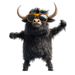 Yak Dancing in Large Sunglasses with Playful Vibe on a transparent background