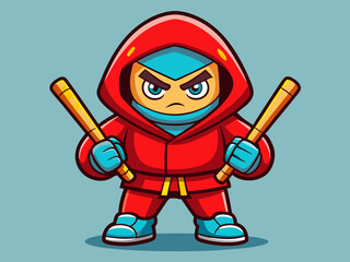Cartoon Character in Aggressive Stance – Hooded Figure with Intense Expression