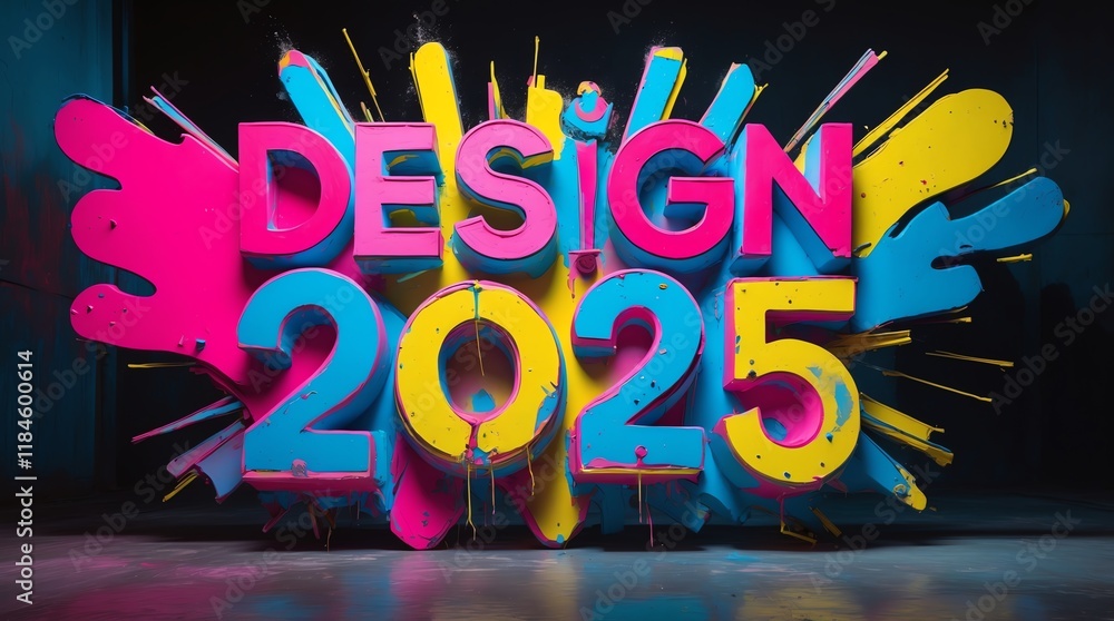 Poster vibrant 3d text art displaying 