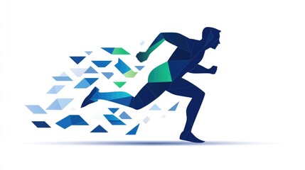 Abstract polygonal runner in motion, dynamic speed and energy.