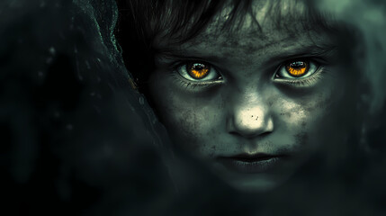 Obraz premium Hungry, starving, poor little child looking at the camera. Starveil. Illustration