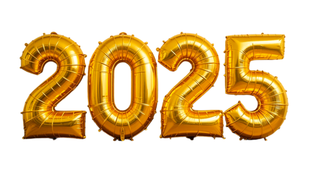2025 Golden Color Text on transparent background