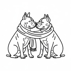 Two loving dogs wrapped in a scarf, showcasing affection and companionship.
