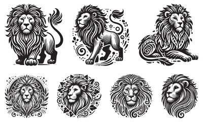 lion tribal tattoo set vector