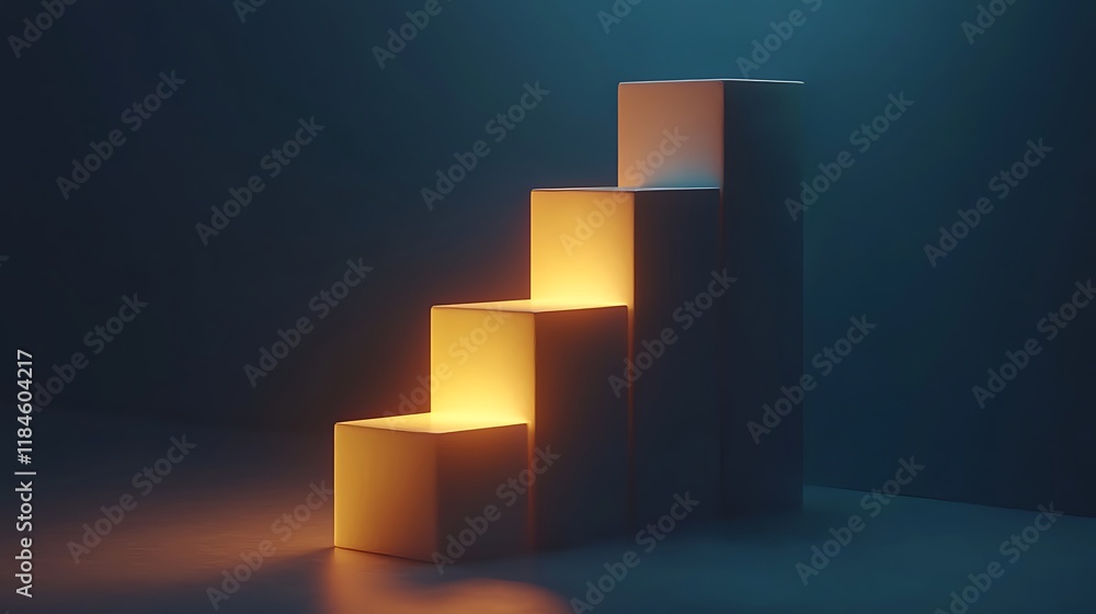 Aufkleber illuminated ascending cubes: abstract representation of growth and progress