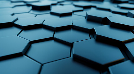 A minimalist pattern of overlapping hexagons in muted blues and grays, creating a futuristic geometric design