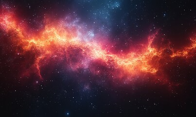 Obraz premium A vibrant cosmic scene depicting a fiery nebula amidst the vastness of space.