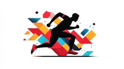 Silhouette of a runner in motion against an abstract geometric background. (1)