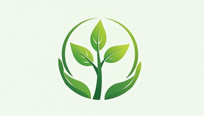 Green sprout with leaves cradled by hands in a circular design on a light background, symbolizing growth, sustainability, and environmental care