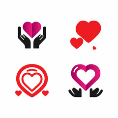 Set of four graphic heart icons, showcasing different representations of love and affection.