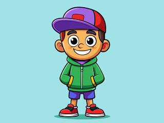 Cartoon Skateboarding Kid in Vibrant Colors – Fun and Dynamic Youthful Illustration
