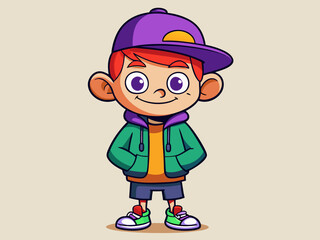 Cartoon Skateboarding Kid in Vibrant Colors – Fun and Dynamic Youthful Illustration