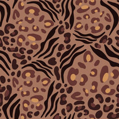 Seamless Hand Drawing Abstract Leopard Cheetah Skin with Zebra Tiger Stripes Vector Pattern Isolated Background