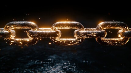 Glowing Metal Chain Link Close Up Strength Connection and Resilience Concept