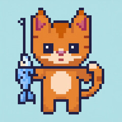 Obraz premium Pixel art style pixelated cat