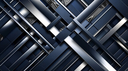 Obraz premium An abstract design featuring intersecting geometric lines in metallic silver and deep navy blue, providing a sleek and futuristic look