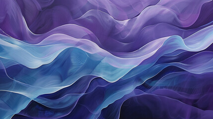 Obraz premium An abstract wave pattern featuring overlapping translucent ribbons in shades of violet and blue, flowing seamlessly across the canvas