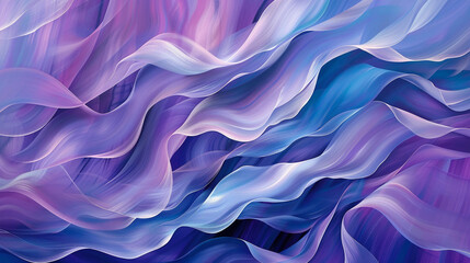Obraz premium An abstract wave pattern featuring overlapping translucent ribbons in shades of violet and blue, flowing seamlessly across the canvas