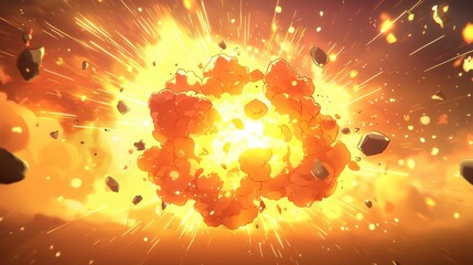 Fiery Explosion Animation Dynamic Cartoon Style Blast with Debris