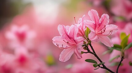 Obraz premium Delicate Pink Azalea Bloom in Springtime Garden
