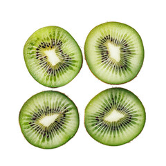 Fototapeta premium Freshly sliced kiwi fruit with visible seeds isolated on a white background