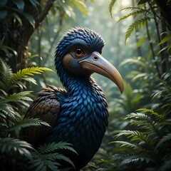 Fototapeta premium Illustration of Dodo bird in the jungle, generative ai. 