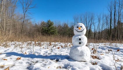Obraz premium Cheerful Snowman in a Sunlit Winter Forest Clearing