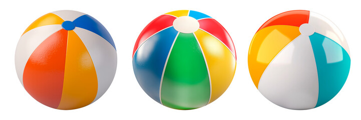 Colorful inflatable beach ball with white, orange, yellow, and blue panels, summer pool toy