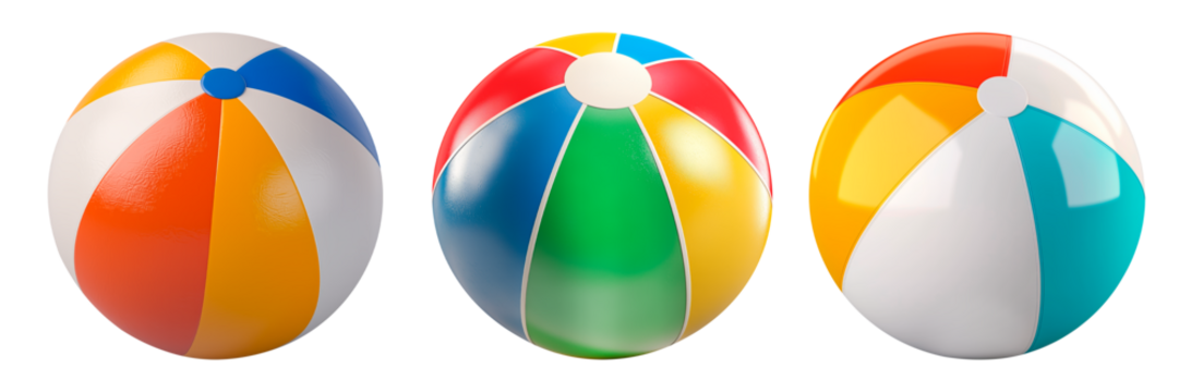 Colorful inflatable beach ball with white, orange, yellow, and blue panels, summer pool toy
