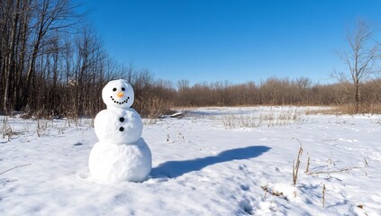 Obraz premium Cheerful Snowman in a Winter Field Under a Clear Blue Sky