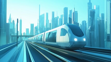 Naklejka premium Futuristic city skyline in the background with tall, modern skyscrapers